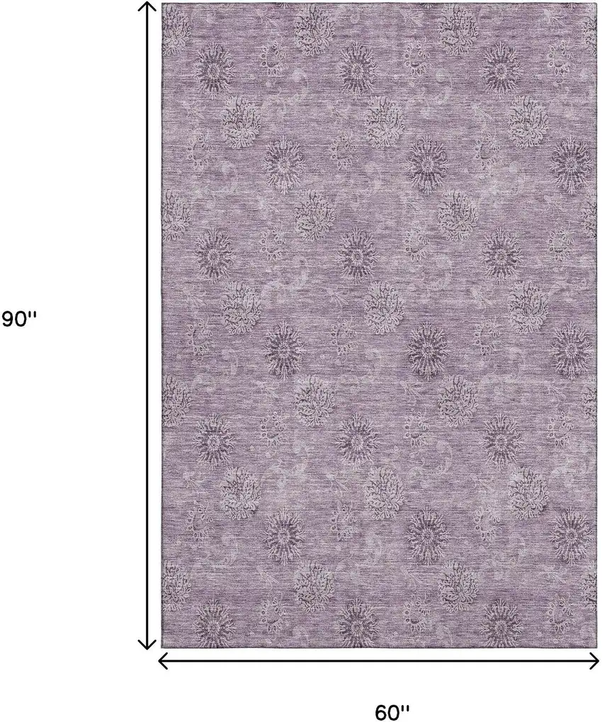 Plum And Ivory Floral Washable Area Rug With UV Protection Photo 3