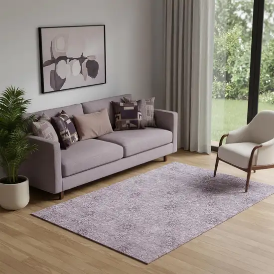 Plum And Ivory Floral Washable Area Rug With UV Protection Photo 1