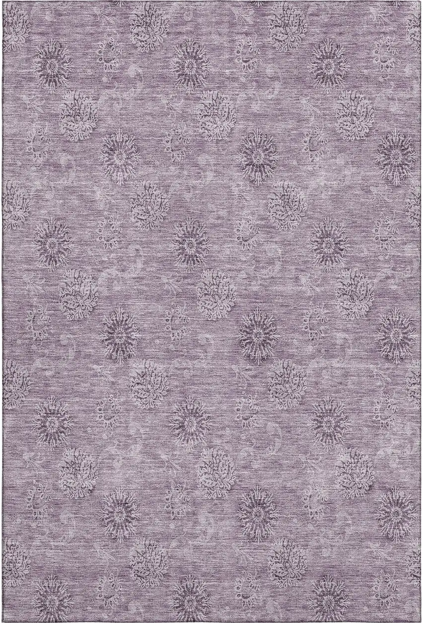 Plum And Ivory Floral Washable Area Rug With UV Protection Photo 1