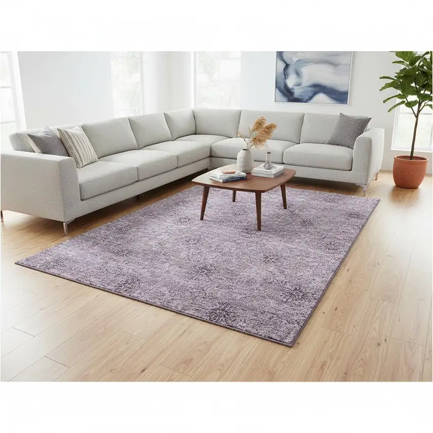 Plum And Ivory Floral Washable Area Rug With UV Protection Photo 2