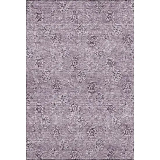 Plum And Ivory Floral Washable Area Rug With UV Protection Photo 1