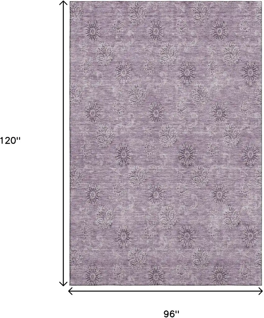 Plum And Ivory Floral Washable Area Rug With UV Protection Photo 3