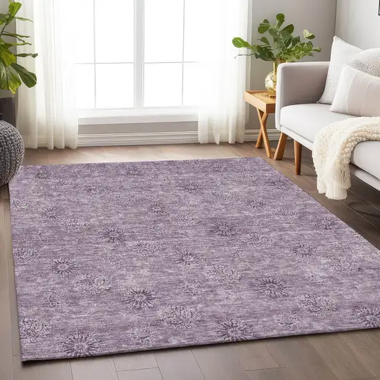 Plum And Ivory Floral Washable Area Rug With UV Protection Photo 6