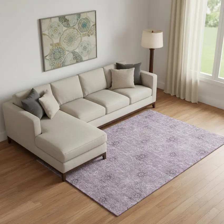 Plum And Ivory Floral Washable Area Rug With UV Protection Photo 1