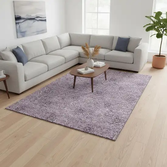 Plum And Ivory Floral Washable Area Rug With UV Protection Photo 2