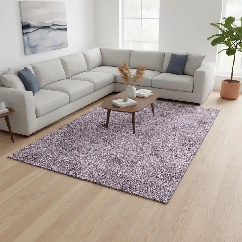 Plum And Ivory Floral Washable Area Rug With UV Protection Photo 2