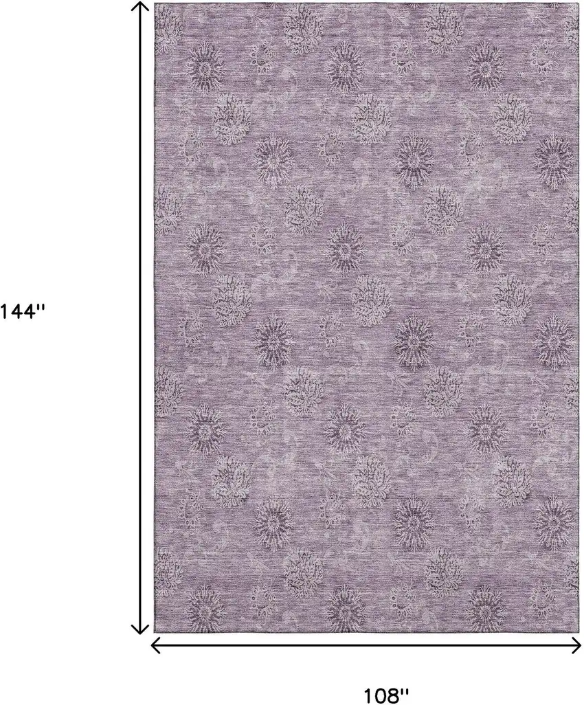 Plum And Ivory Floral Washable Area Rug With UV Protection Photo 3