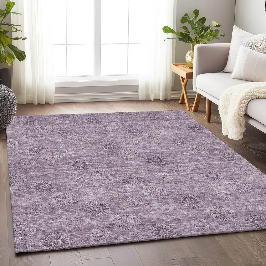 Plum And Ivory Floral Washable Area Rug With UV Protection Photo 6