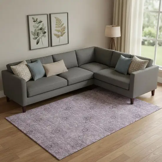 Plum And Ivory Floral Washable Area Rug With UV Protection Photo 1