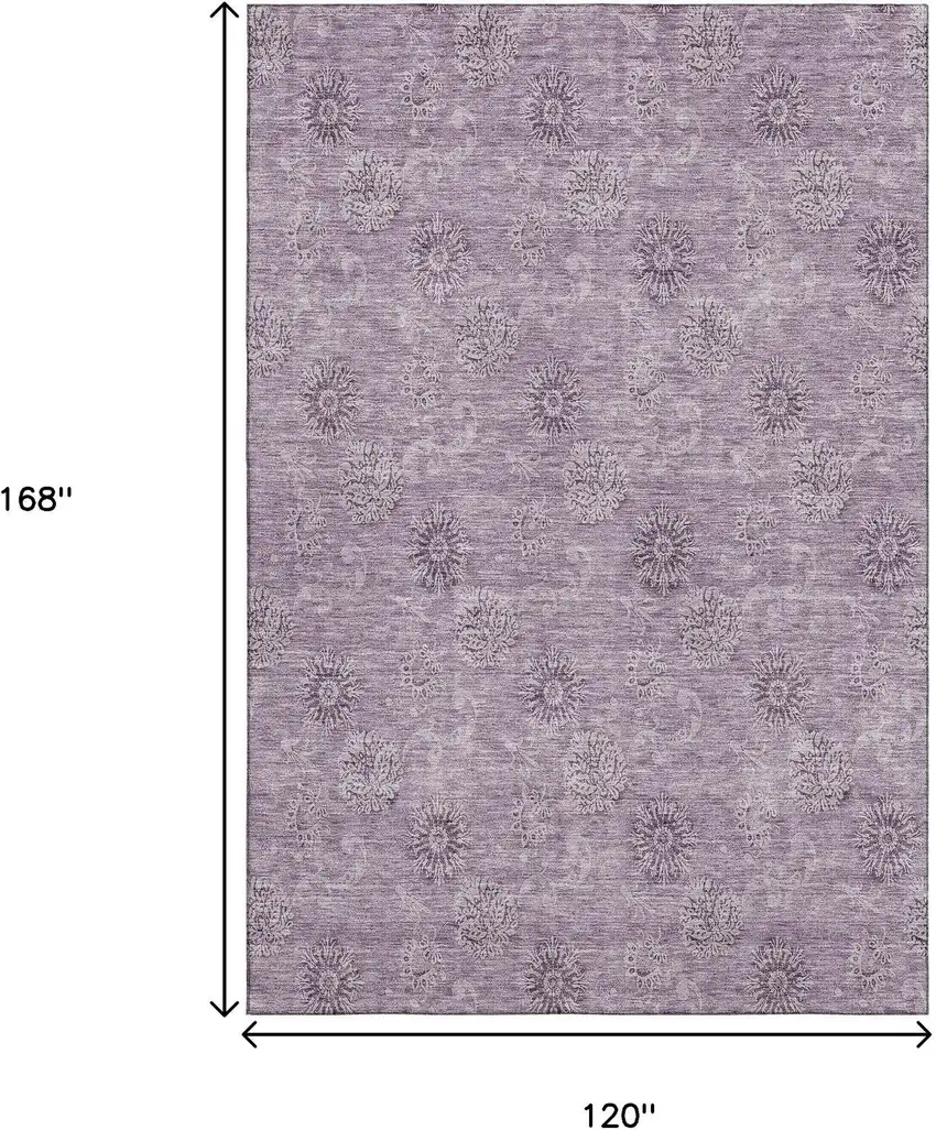 Plum And Ivory Floral Washable Area Rug With UV Protection Photo 3