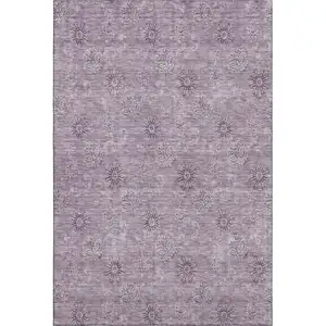 Photo of Plum And Ivory Floral Washable Area Rug With UV Protection