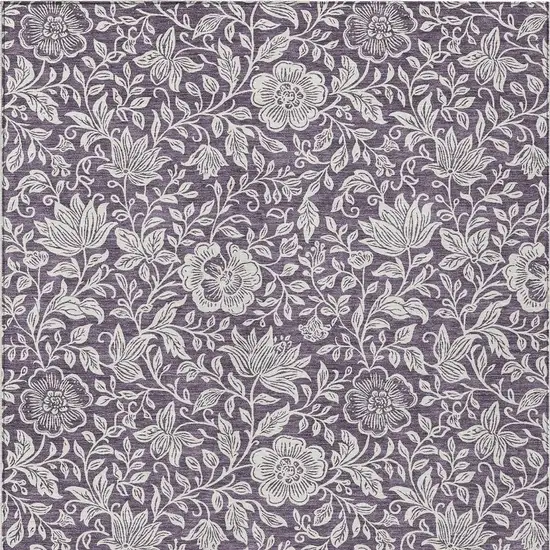 Plum And Ivory Floral Washable Indoor Outdoor Area Rug Photo 3
