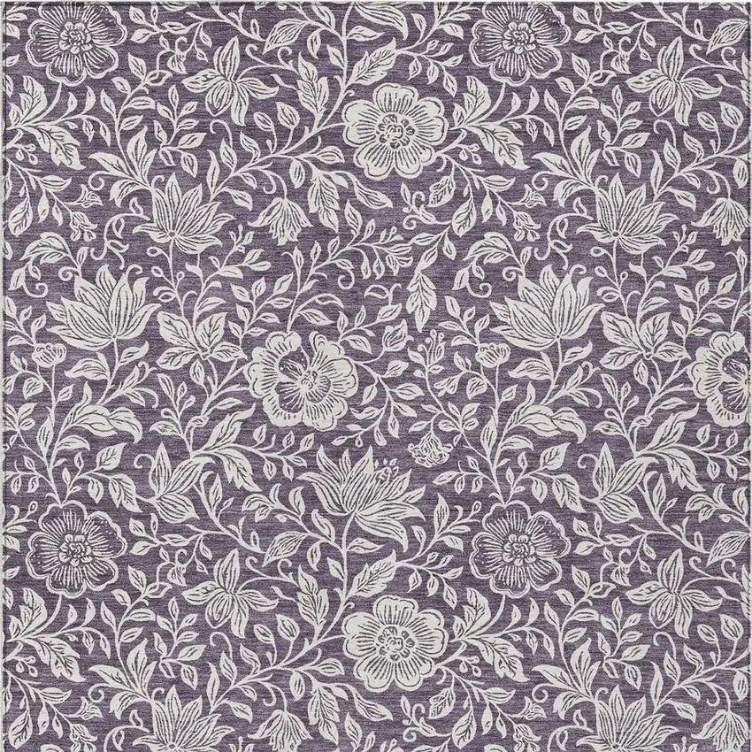 Plum And Ivory Floral Washable Indoor Outdoor Area Rug Photo 3