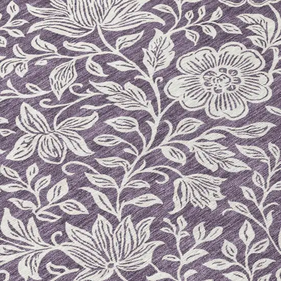 Plum And Ivory Floral Washable Indoor Outdoor Area Rug Photo 5