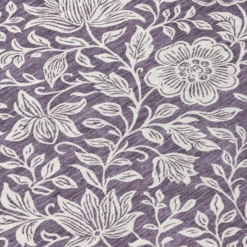Plum And Ivory Floral Washable Indoor Outdoor Area Rug Photo 5