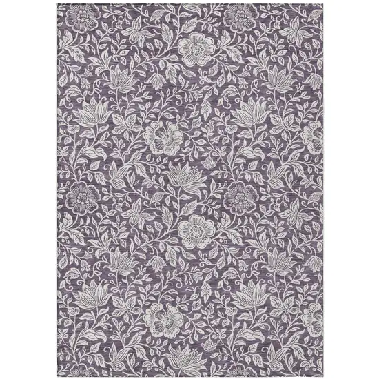 Plum And Ivory Floral Washable Indoor Outdoor Area Rug Photo 1
