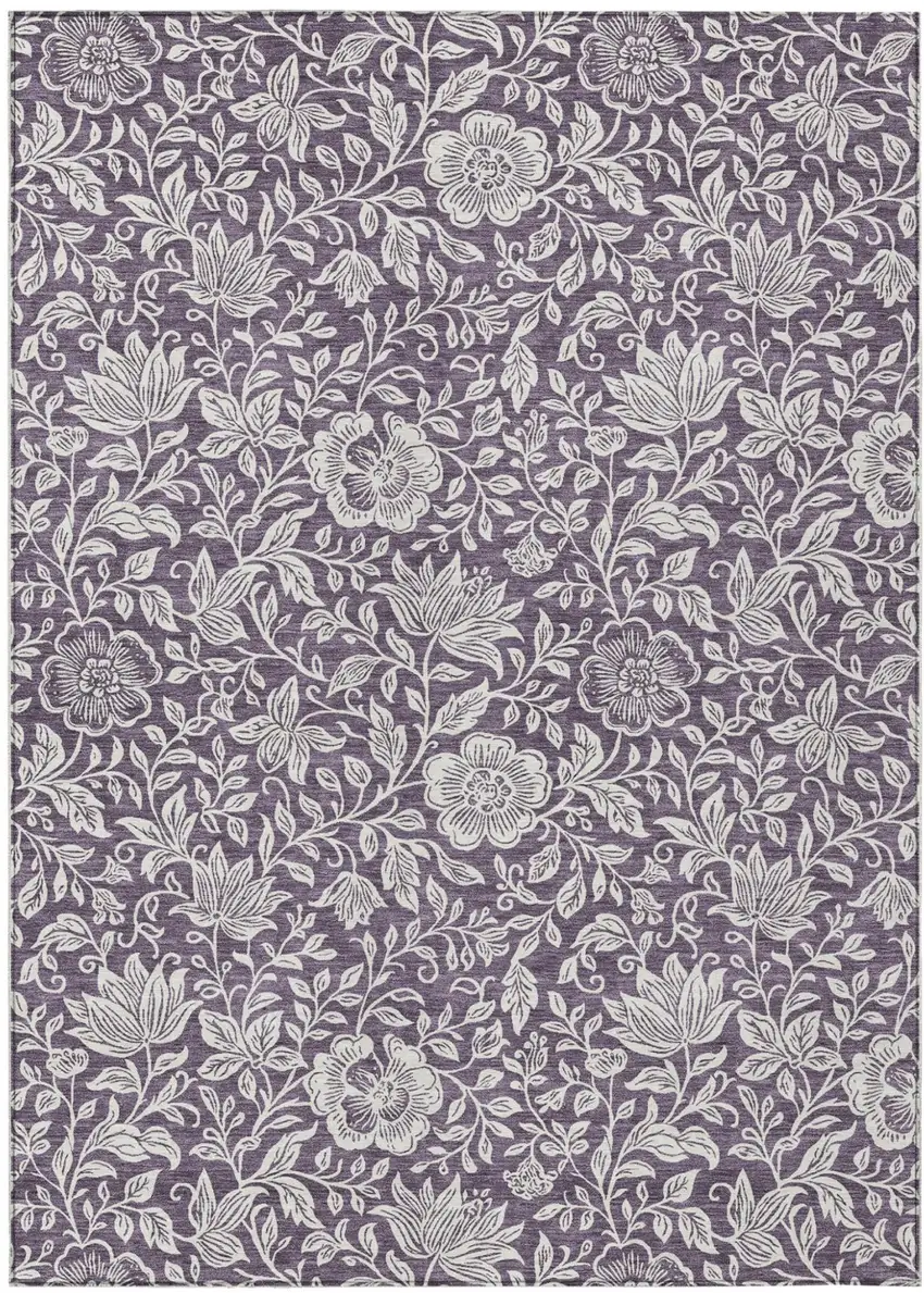 Plum And Ivory Floral Washable Indoor Outdoor Area Rug Photo 1