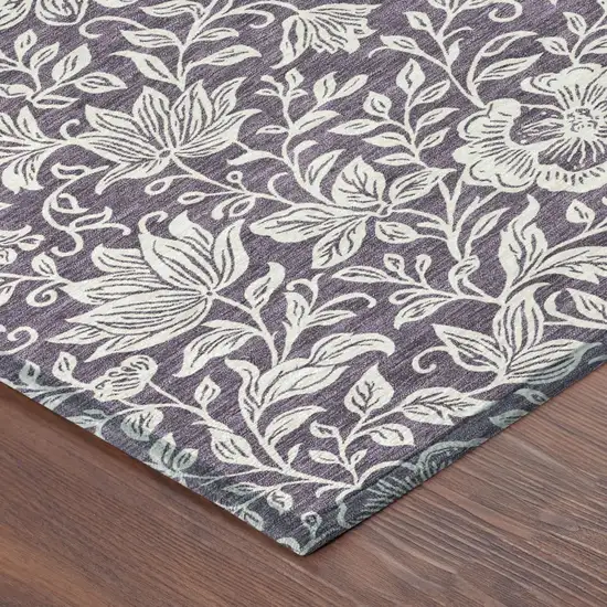 Plum And Ivory Floral Washable Indoor Outdoor Area Rug Photo 4