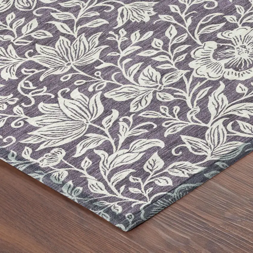 Plum And Ivory Floral Washable Indoor Outdoor Area Rug Photo 4