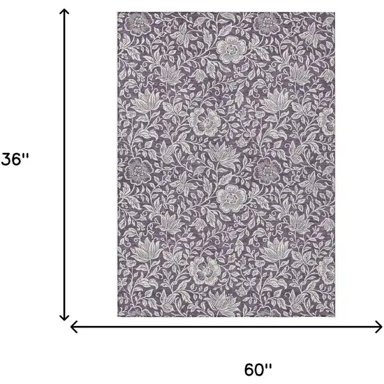 Plum And Ivory Floral Washable Indoor Outdoor Area Rug Photo 6