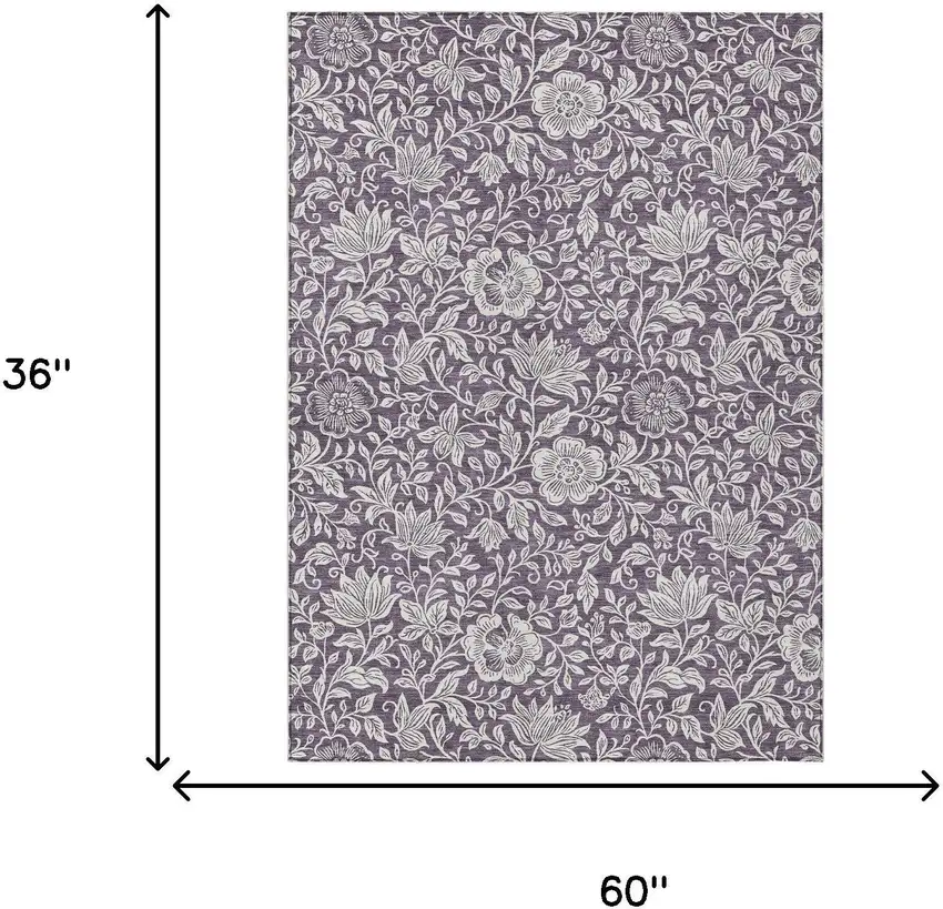 Plum And Ivory Floral Washable Indoor Outdoor Area Rug Photo 6