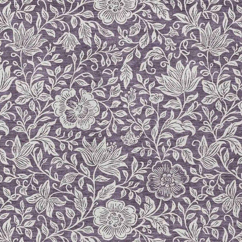 Plum And Ivory Floral Washable Indoor Outdoor Area Rug Photo 2