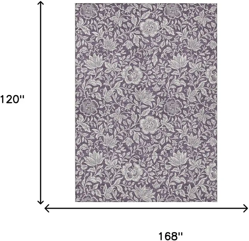 Plum And Ivory Floral Washable Indoor Outdoor Area Rug Photo 6