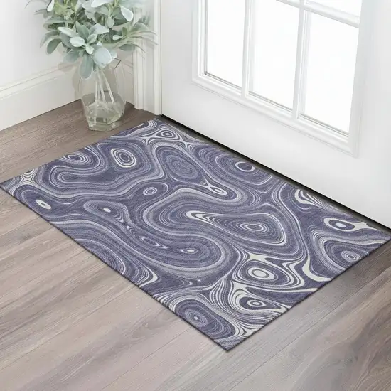 Plum And Ivory Geometric Washable Area Rug With UV Protection Photo 2