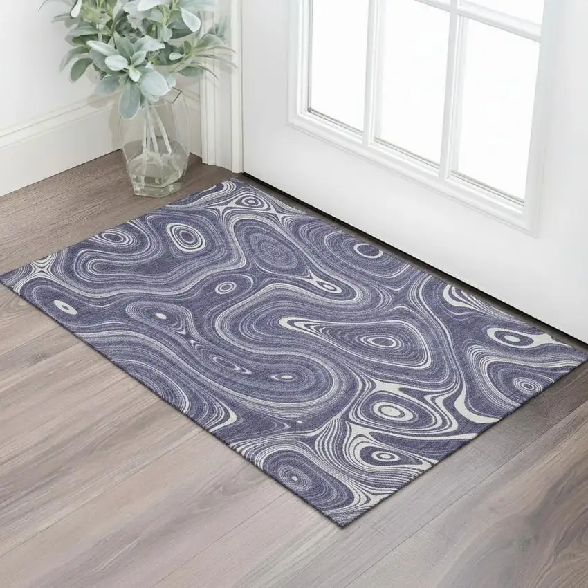 Plum And Ivory Geometric Washable Area Rug With UV Protection Photo 2