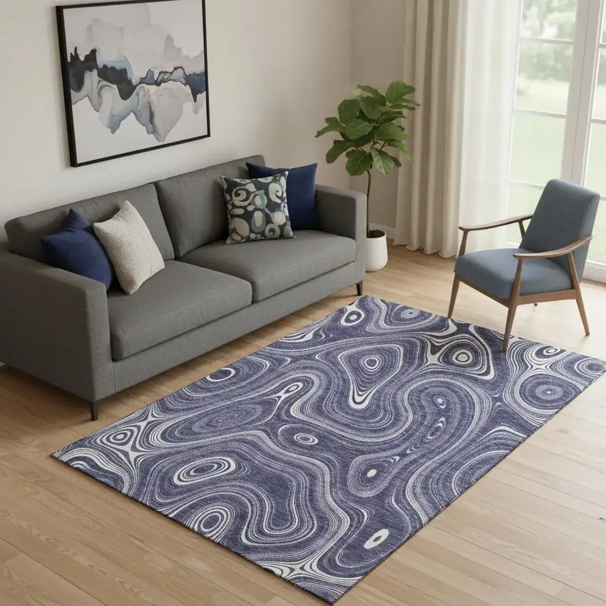 Plum And Ivory Geometric Washable Area Rug With UV Protection Photo 2