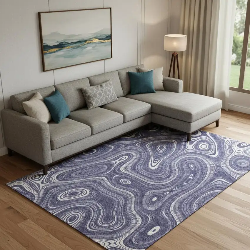 Plum And Ivory Geometric Washable Area Rug With UV Protection Photo 2