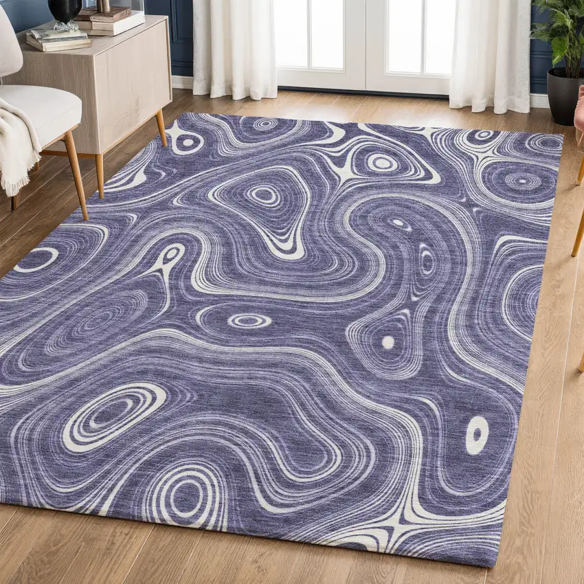 Plum And Ivory Geometric Washable Area Rug With UV Protection Photo 5
