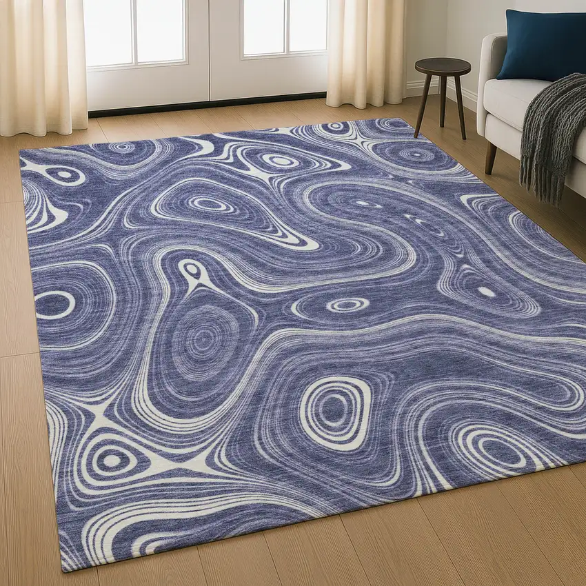 Plum And Ivory Geometric Washable Area Rug With UV Protection Photo 4