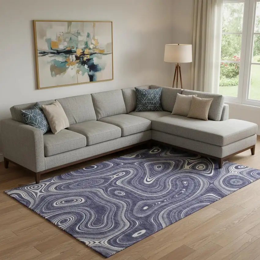 Plum And Ivory Geometric Washable Area Rug With UV Protection Photo 2