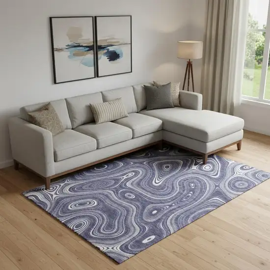 Plum And Ivory Geometric Washable Area Rug With UV Protection Photo 2