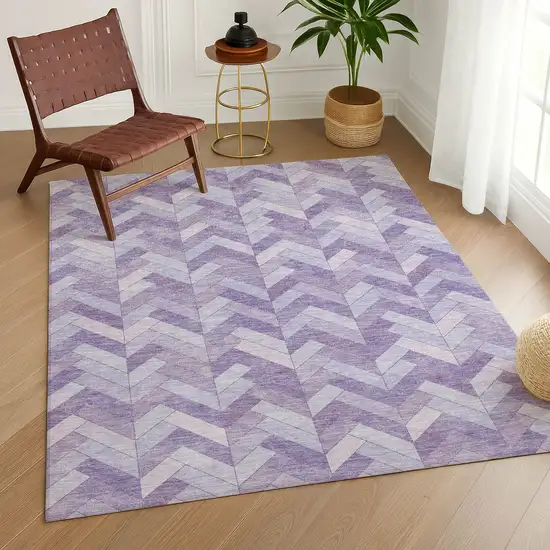 Plum And Ivory Geometric Washable Indoor Outdoor Area Rug Photo 8