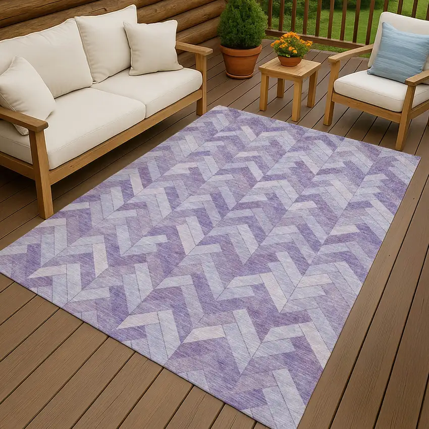 Plum And Ivory Geometric Washable Indoor Outdoor Area Rug Photo 9