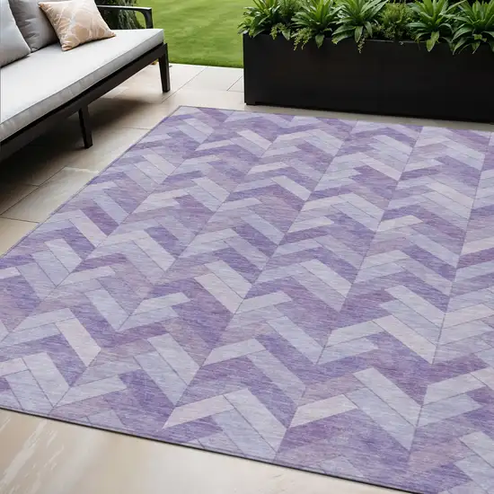 Plum And Ivory Geometric Washable Indoor Outdoor Area Rug Photo 1