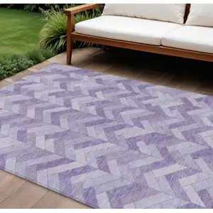 Photo of Plum And Ivory Geometric Washable Indoor Outdoor Area Rug