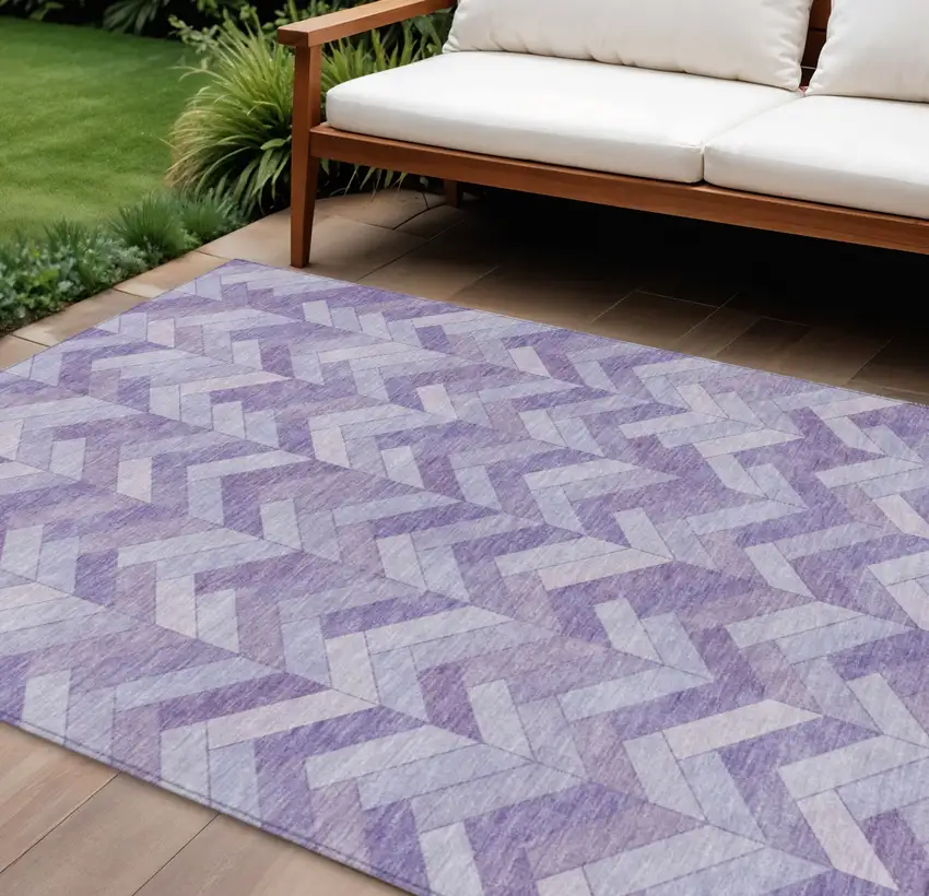 Plum And Ivory Geometric Washable Indoor Outdoor Area Rug Photo 1