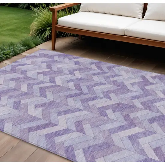 Plum And Ivory Geometric Washable Indoor Outdoor Area Rug Photo 1