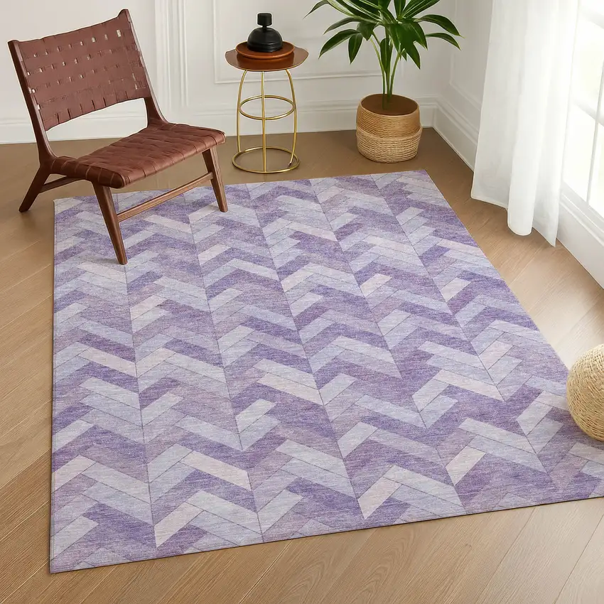 Plum And Ivory Geometric Washable Indoor Outdoor Area Rug Photo 9