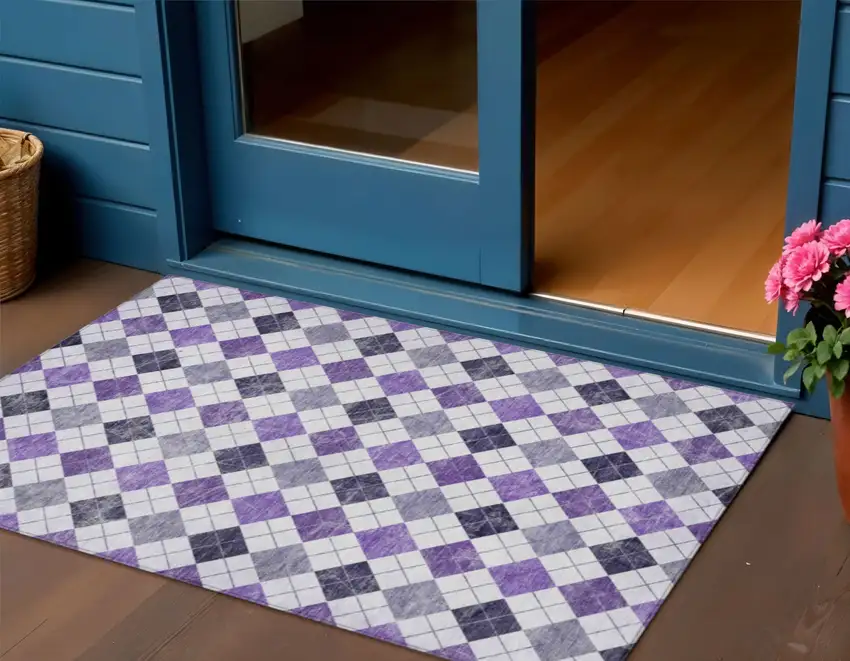 Plum And Ivory Geometric Washable Indoor Outdoor Area Rug Photo 1