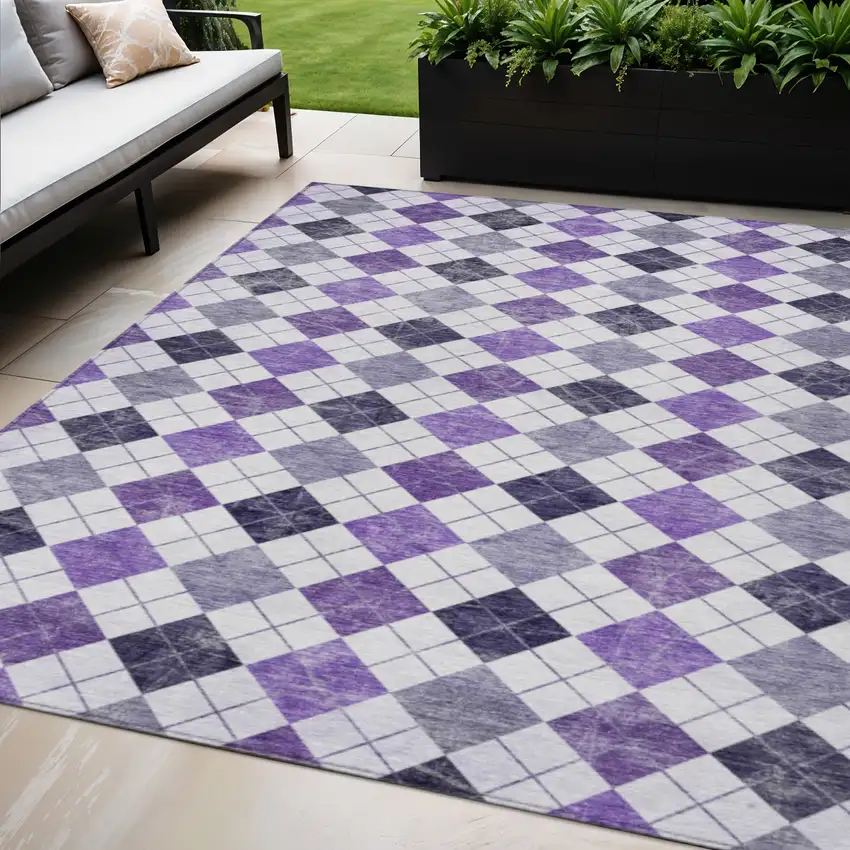 Plum And Ivory Geometric Washable Indoor Outdoor Area Rug Photo 1