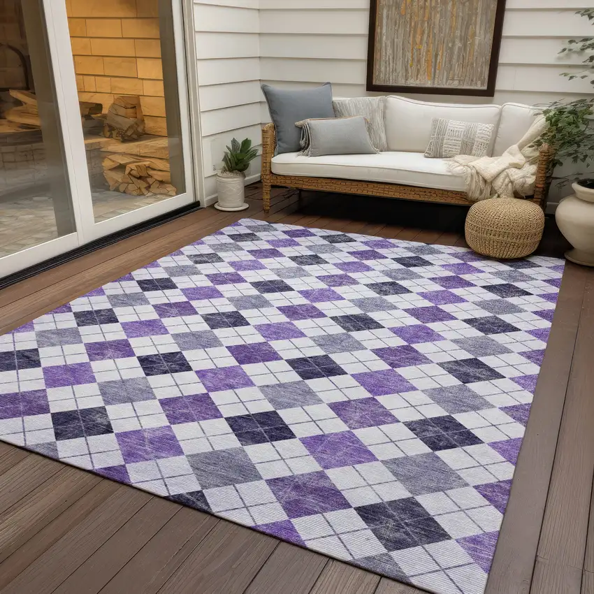 Plum And Ivory Geometric Washable Indoor Outdoor Area Rug Photo 8