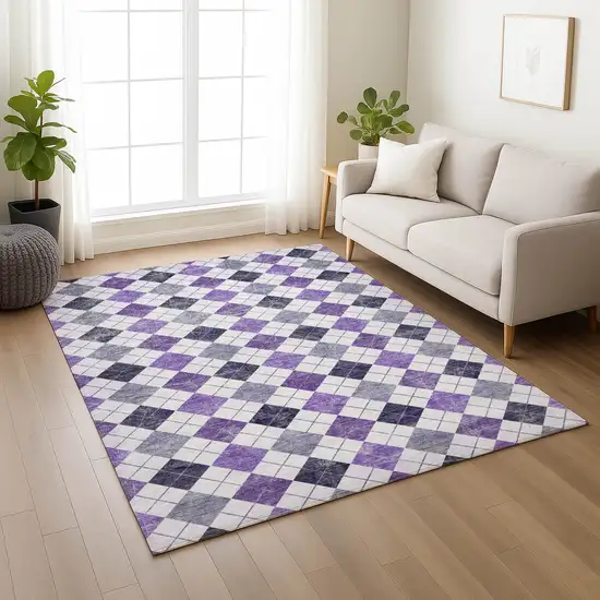 Plum And Ivory Geometric Washable Indoor Outdoor Area Rug Photo 6