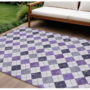 Photo of Plum And Ivory Geometric Washable Indoor Outdoor Area Rug