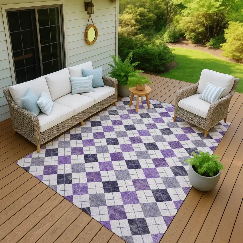 Plum And Ivory Geometric Washable Indoor Outdoor Area Rug Photo 5