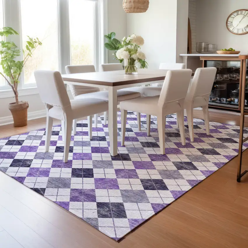 Plum And Ivory Geometric Washable Indoor Outdoor Area Rug Photo 7