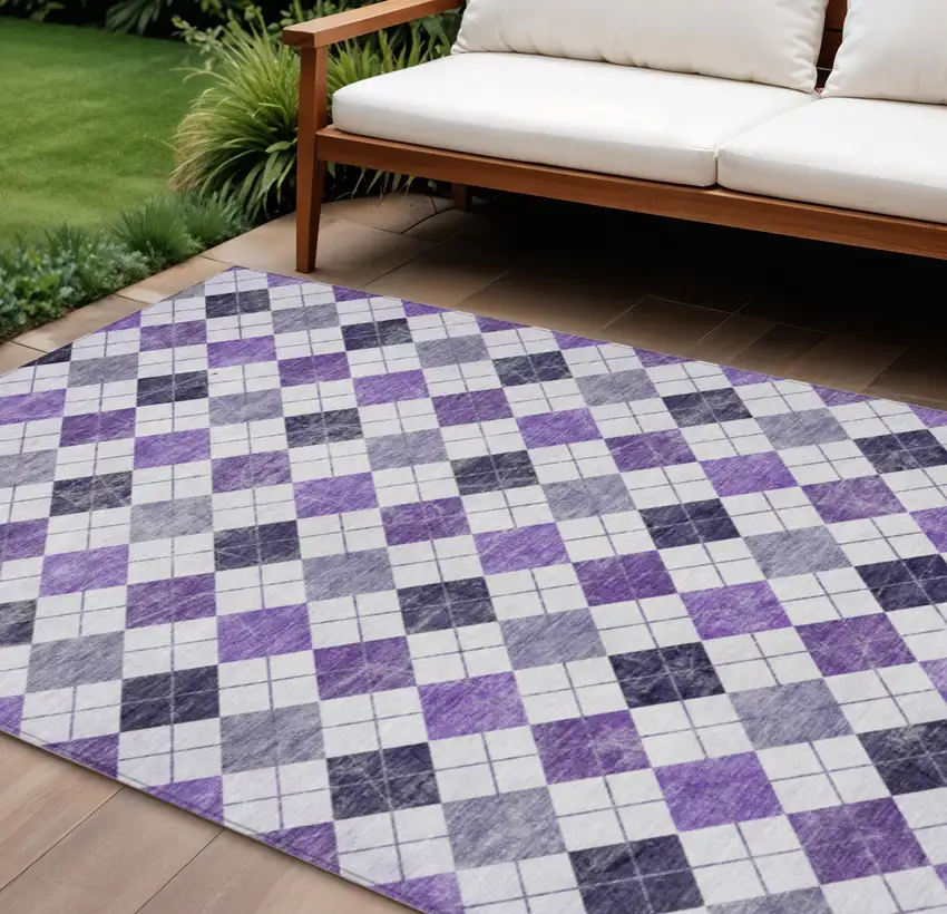 Plum And Ivory Geometric Washable Indoor Outdoor Area Rug Photo 1